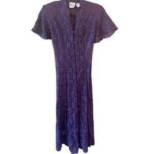 Victorian Purple Lace Maxi Dress romantic witchy goth lace-up back 90s vintage